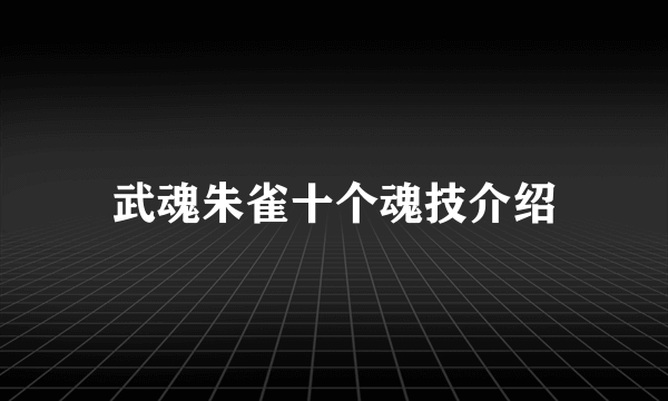 武魂朱雀十个魂技介绍