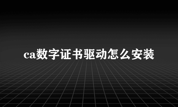 ca数字证书驱动怎么安装