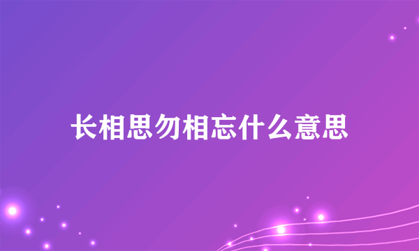 长相思勿相忘什么意思