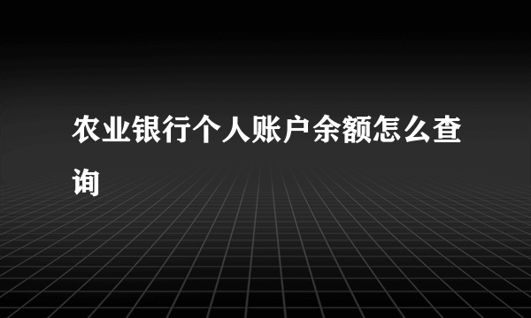 农业银行个人账户余额怎么查询