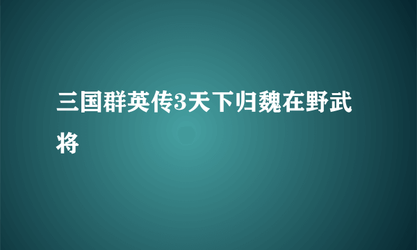 三国群英传3天下归魏在野武将