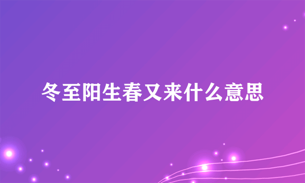 冬至阳生春又来什么意思