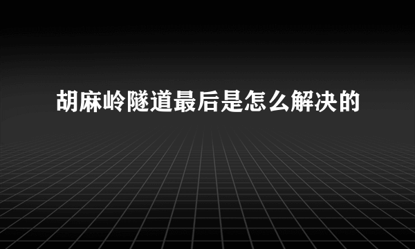 胡麻岭隧道最后是怎么解决的