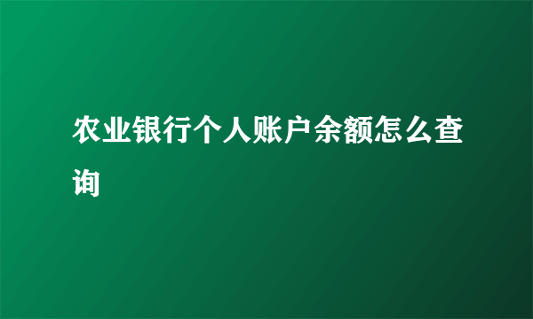 农业银行个人账户余额怎么查询