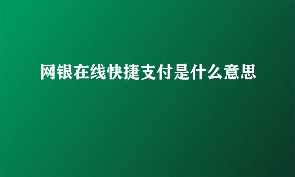 网银在线快捷支付是什么意思