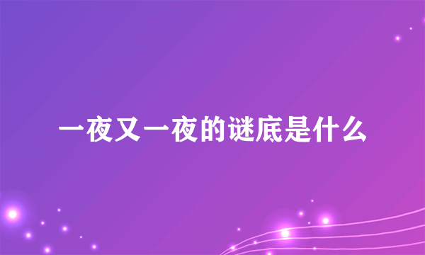 一夜又一夜的谜底是什么