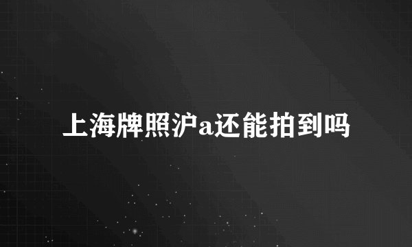 上海牌照沪a还能拍到吗