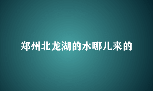 郑州北龙湖的水哪儿来的