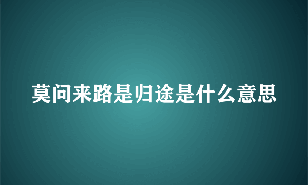 莫问来路是归途是什么意思