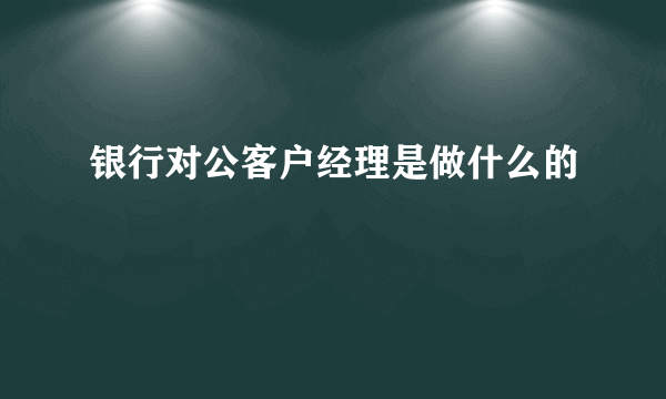 银行对公客户经理是做什么的