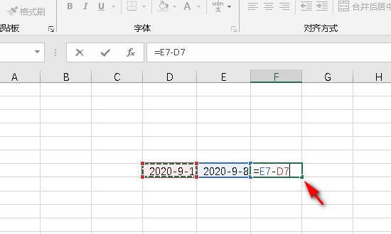 excel中怎样算出日期减日期等于天数？