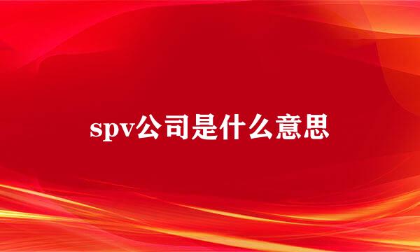 spv公司是什么意思