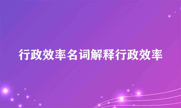 行政效率名词解释行政效率