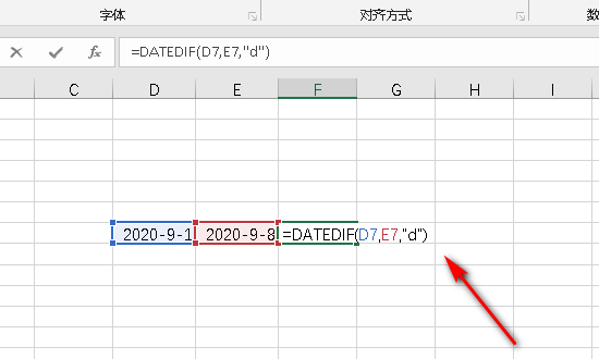 excel中怎样算出日期减日期等于天数？