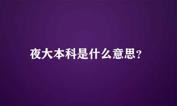 夜大本科是什么意思？