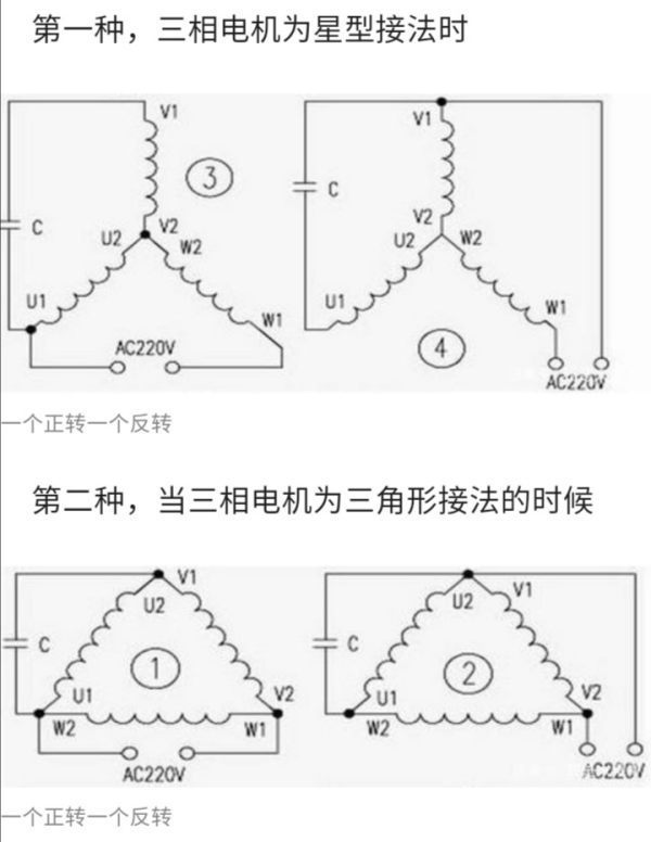 三相电机怎么接220V，怎么转？