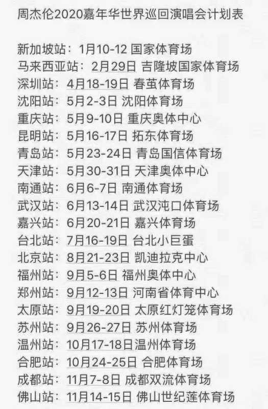 周杰伦演唱会20资留21年行程安排