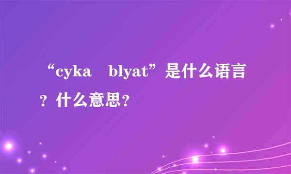 “cyka blyat”是什么语言？什么意思？