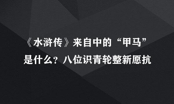 《水浒传》来自中的“甲马”是什么？八位识青轮整新愿抗