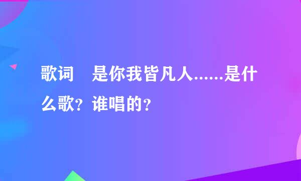 歌词 是你我皆凡人......是什么歌？谁唱的？