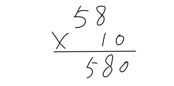 58乘以10怎样列竖式计算？
