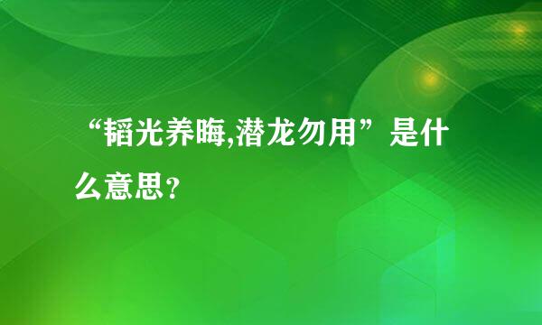 “韬光养晦,潜龙勿用”是什么意思？