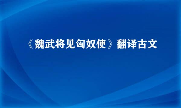 《魏武将见匈奴使》翻译古文