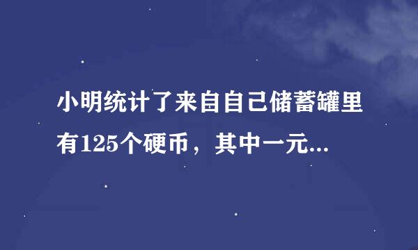 小明统计了来自自己储蓄罐里有125个硬币，其中一元的硬币占44%,五角的占20%一角的占36%。储蓄罐里有多少钱