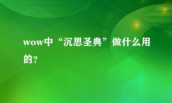 wow中“沉思圣典”做什么用的？