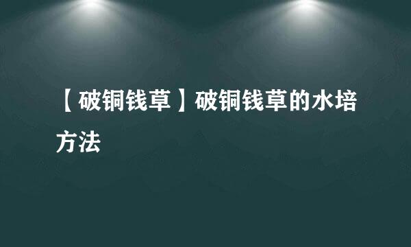 【破铜钱草】破铜钱草的水培方法