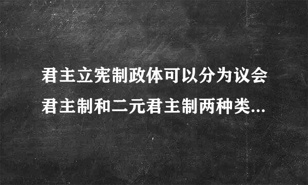 君主立宪制政体可以分为议会君主制和二元君主制两种类型。()