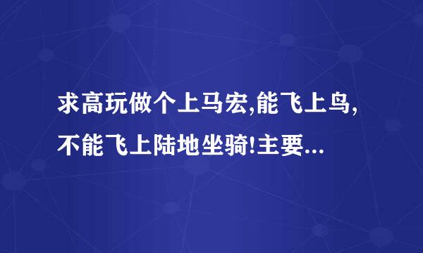 求高玩做个上马宏,能飞上鸟,不能飞上陆地坐骑!主要是要在冬涌湖开战时适用的!!