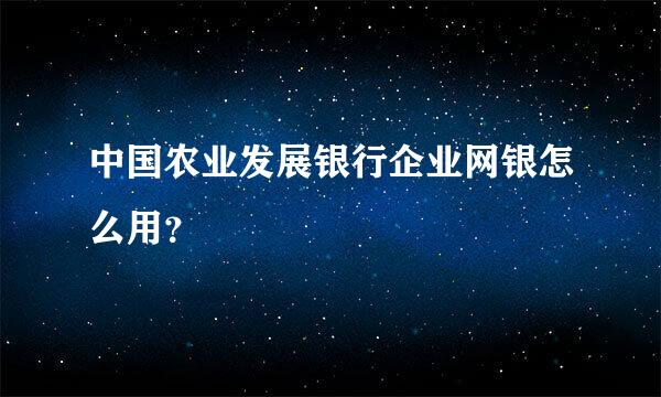 中国农业发展银行企业网银怎么用？