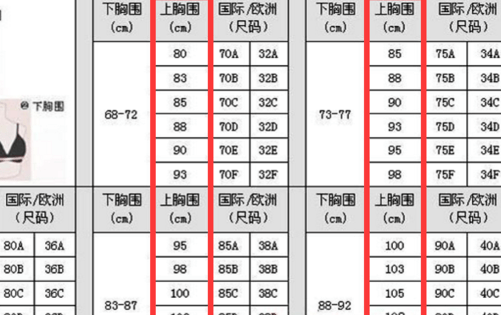 胸围尺码表