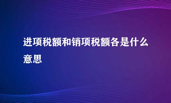 进项税额和销项税额各是什么意思