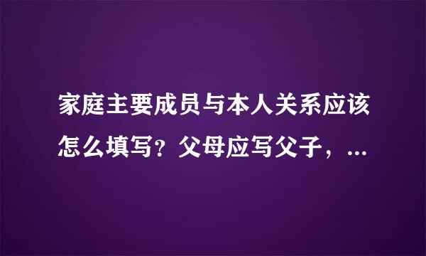 家庭主要成员与本人关系应该怎么填写？父母应写父子，那么儿子还是写父子？具体应该怎么写啊？请指教