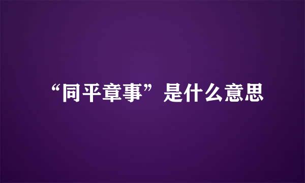 “同平章事”是什么意思