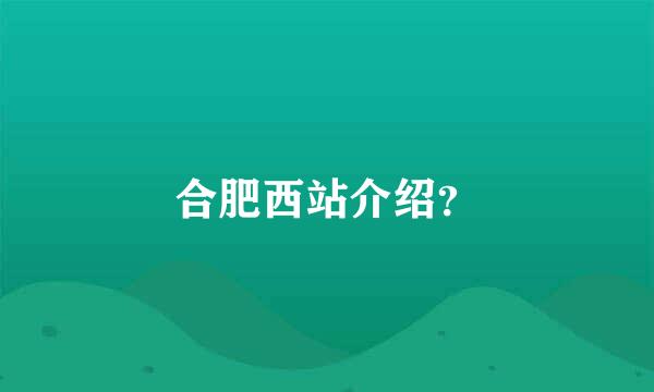 合肥西站介绍？