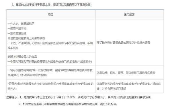 乘坐飞来自机随身携带行李的具体规定是什么？