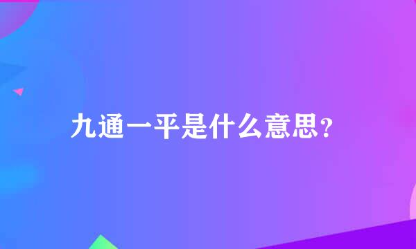 九通一平是什么意思？