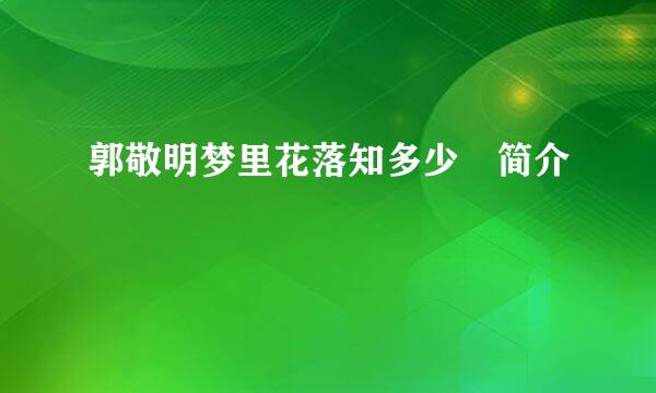 郭敬明梦里花落知多少 简介