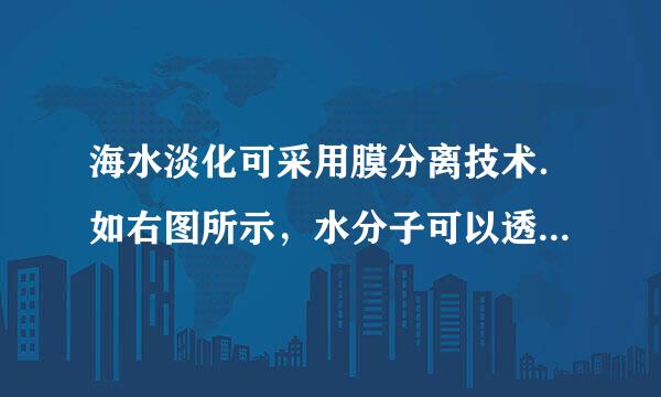 海水淡化可采用膜分离技术．如右图所示，水分子可以透过淡化膜进入淡水池，而海水中的各种离子不能透过淡化膜，从而得到淡水．对加压后右侧海水成分进行分析，正确的是（  ）A．溶质质量增加B．溶剂质量减小C．溶质质量减小D．溶质质量分数减小