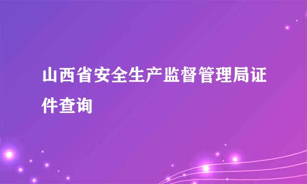 山西省安全生产监督管理局证件查询