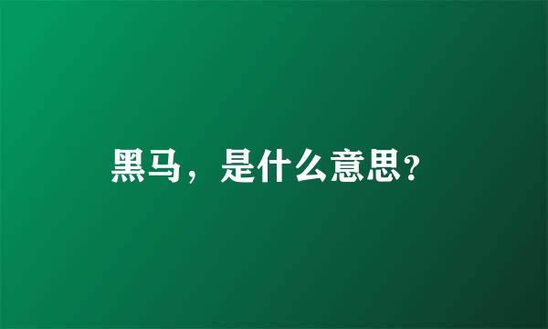 黑马，是什么意思？