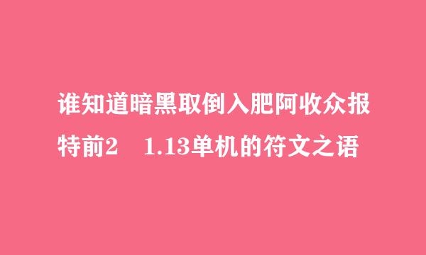 谁知道暗黑取倒入肥阿收众报特前2 1.13单机的符文之语