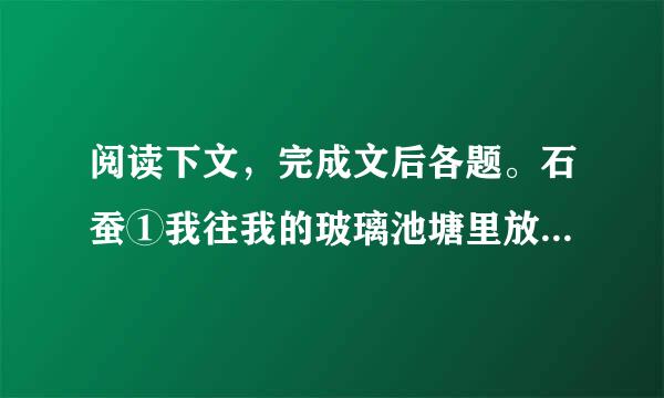 阅读下文，完成文后各题。石蚕①我往我的玻璃池塘里放进一些小小的水生动物，它们叫石蚕。确切地说，它们是司使石蚕蛾的幼虫，平时很