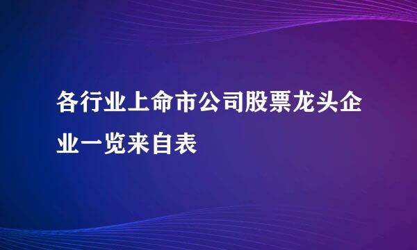 各行业上命市公司股票龙头企业一览来自表