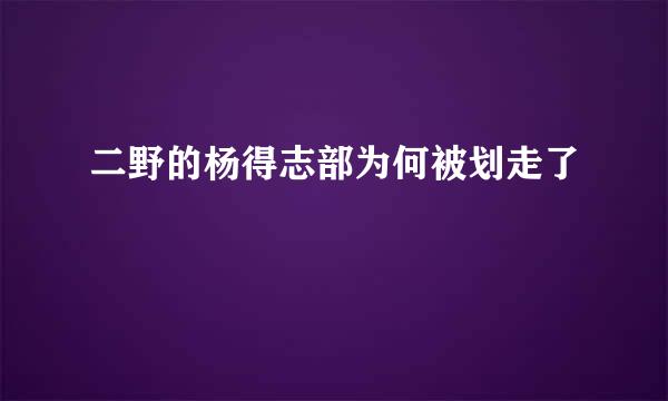 二野的杨得志部为何被划走了