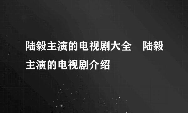 陆毅主演的电视剧大全 陆毅主演的电视剧介绍