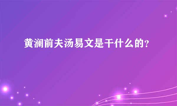 黄澜前夫汤易文是干什么的？